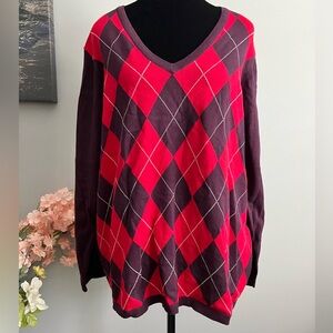 Tommy Hilfiger Plus Size Argyle V-Neck Sweater Size 1X